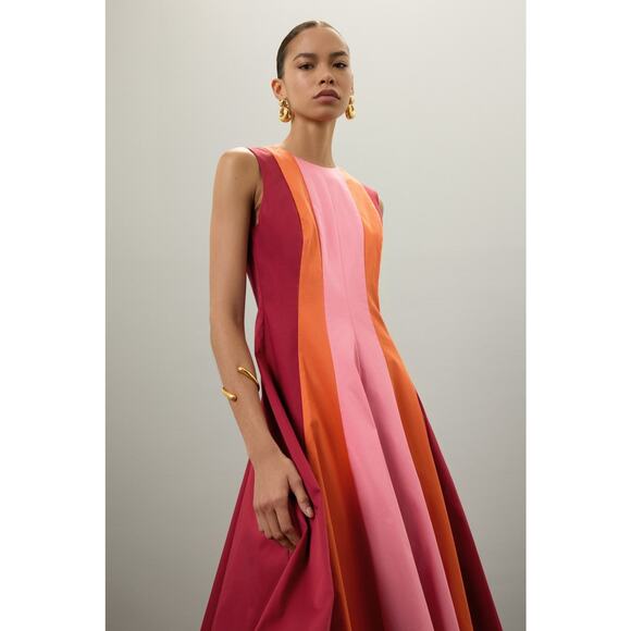 ROKSANDA x RTR Pink Red Color-Blocked Sleeveless Crewneck Midi Dress Size 6 - Picture 3 of 16